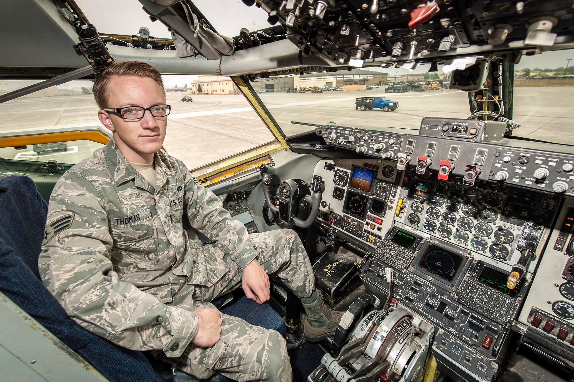 Senior Airman Jared Thomas has been selected as a member of Team Fairchild's elite, Fairchild's Finest, at Fairchild Air Force Base, Washington. Thomas is a 92nd Aircraft Maintenance Squadron integrated flight control systems specialist. (U.S. Air Force photo by Staff Sgt. Benjamin W. Stratton/Released)