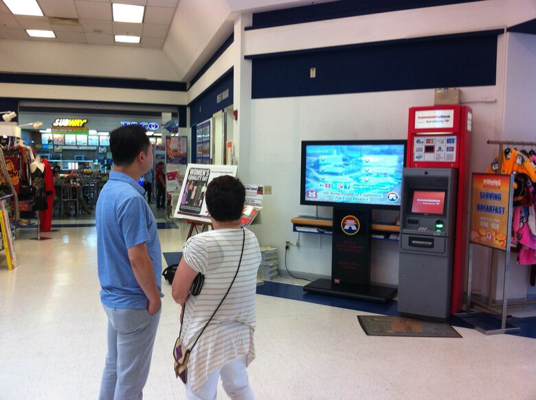 Patrons of the food court on U.S Army Garrison Humphreys are being greeted by a new visitor when they walk through the entryway of the facility. A 55 inch touch-screen television monitor is now on display with the latest information on construction progress at Humphreys.