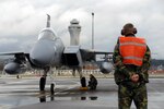An F-15 from the 142nd Fighter Wing of the Oregon Air National Guard prepares for a flight at Portland Air National Guard Base. Two aircraft from the unit were scrambled on Jan. 6, 2009 to escort a Hawaiian Airlines flight back to Portland International Airport.