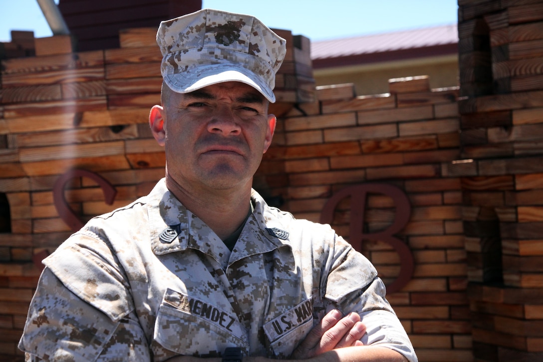 Master Gunnery Sgt. Johnny Mendez, operations chief and the senior enlisted in his military occupational specialty, 7th Engineer Support Battalion, 1st Marine Logistics Group, of Las Cruces, N.M., is coming up on his 25th year in the Marine Corps. He takes great pride in his job as a combat engineer and loves to be surrounded by Marines. From his days as a drill instructor to his present responsibility as the MOS’s senior Marine, Mendez has maintained his honor as a Marine and believes it’s every Marine’s duty to do the same.