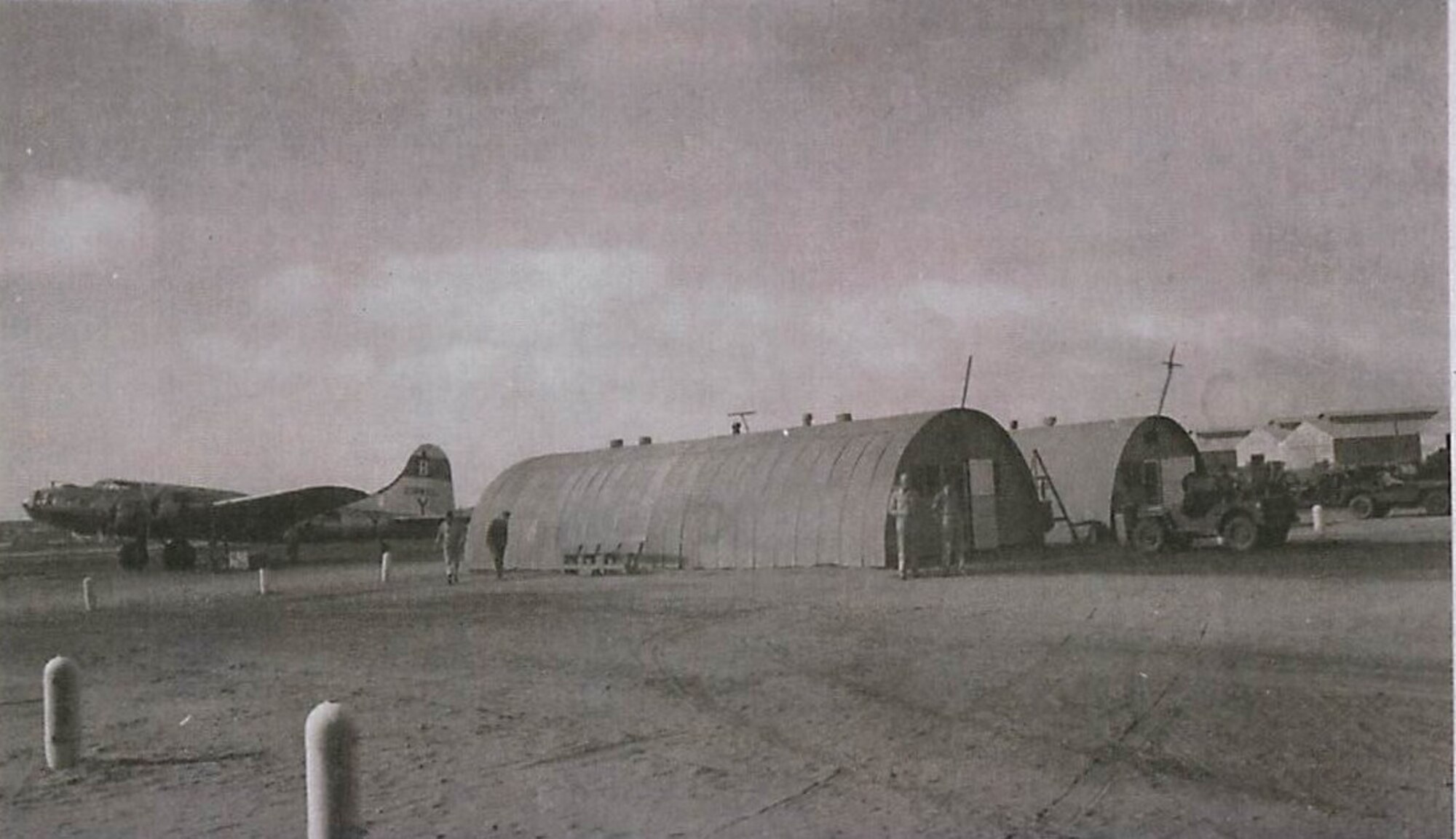 An operations building at Istres, France, home of the 92nd Bombardment Group from June 1945 to February 1946. Note the powdery dirt in the foreground. (U.S. Air Force photo)