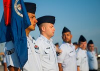 Airmen perform dress-right-dress to form up for an open ranks inspection Aug. 14 at Eglin Air Force Base, Fla.   Each week, Airman Leadership School instructors look for anything out of place during the open ranks inspection process to include loose strings, improper wear of uniform items and overall appearance of the Airmen’s uniform. (Air Force photo/Tech. Sgt. Jasmin Taylor)