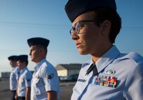 Florida sun breaks on the faces of Airman Leadership School students as instructors complete their open ranks inspection Aug. 14 at Eglin Air Force Base, Fla. ALS instruction covers roles and responsibilities of non-commissioned officers, dress and appearance, drill and community service.  The current class graduates Aug. 26.  (Air Force photo/Tech. Sgt. Jasmin Taylor)
