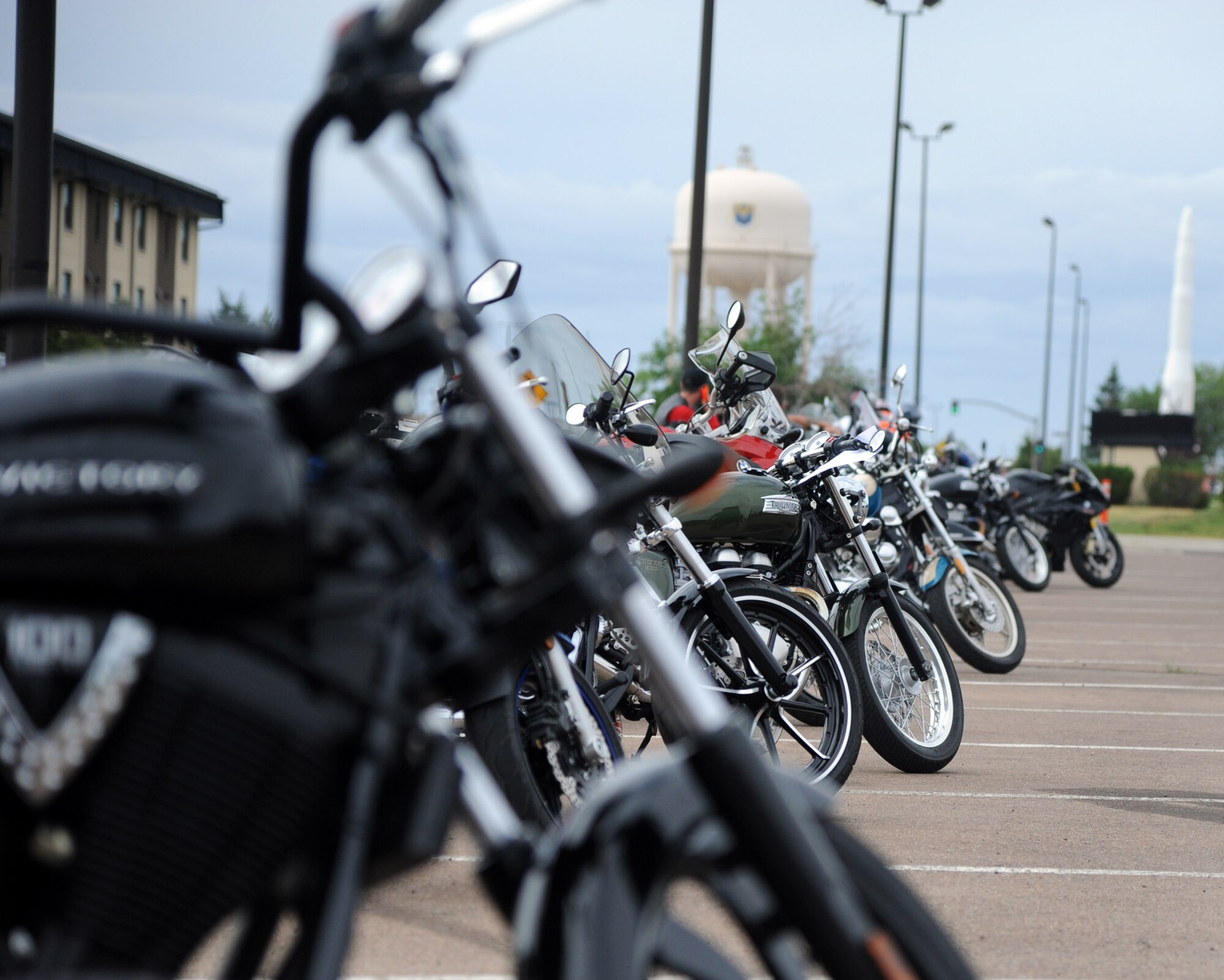 Motorcycles of all shapes and sizes were lined up during the 11th annual Rolling Thunder motorcycle safety event held at the old Base Exchange parking lot Aug. 14. The event, focused on promoting the do’s and don’ts of motorcycle safety, included several activities to raise motorcycle safety awareness for riders and the drivers of four-wheeled vehicles they share the roads with. (U.S. Air Force photo/Airman 1st Class Joshua Smoot)
