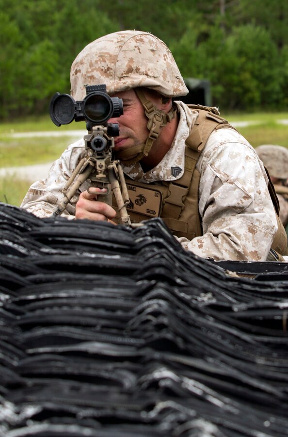 Marines and Sailors from Weapons Company, 2nd Battalion, 2nd Marine Regiment, 2nd Marine Division participated in several live-fire exercises July 21-22 at Camp Lejeune, N.C. The service members were part of the Scout Sniper platoon, and were broken into two 4-man teams. The teams consisted of a team leader, an assistant team leader, a light machine gunner and a rifleman. Each team completed drills ranging from observation and photography to elimination of enemy targets. Many scenarios ended with the teams providing suppressive fire, and doing a shoot, move, communicate style of withdrawal. (U.S. Marine Corps photos by Lance Cpl. Ryan Young/ released)


