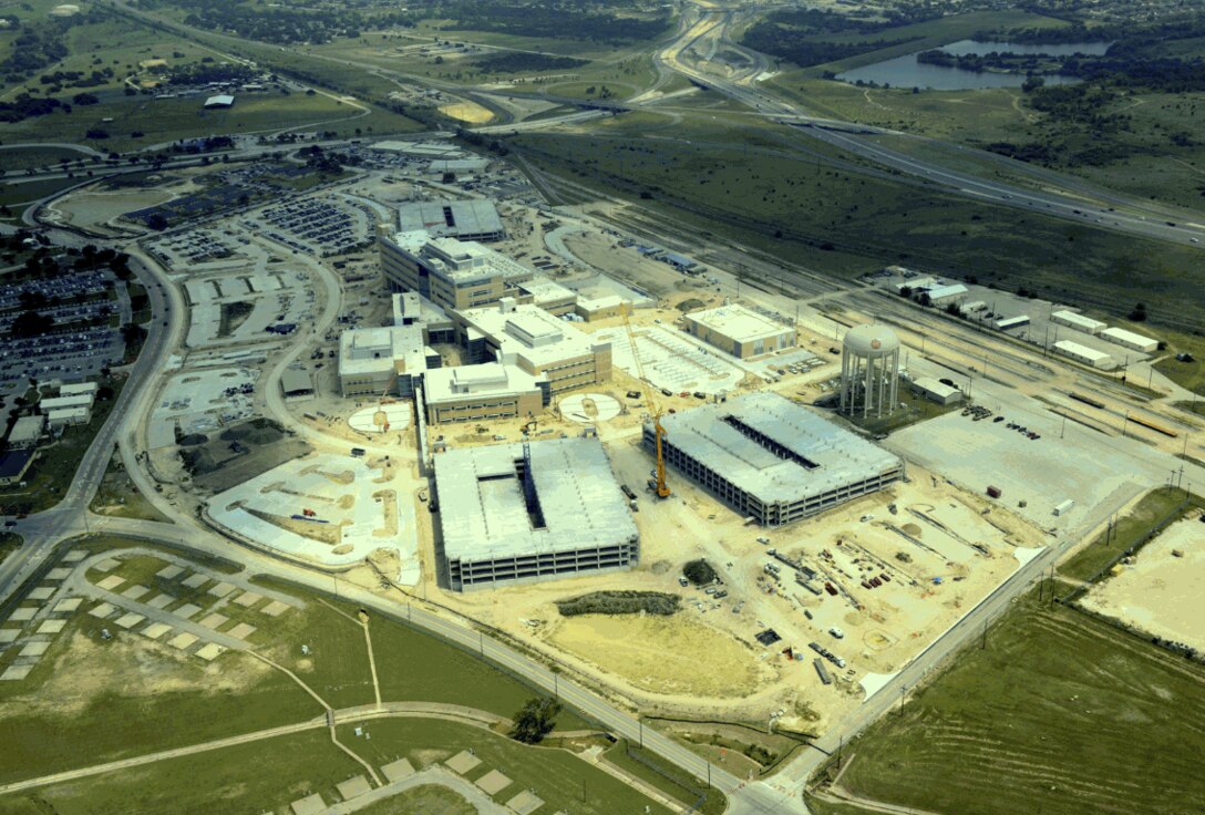 Recent aerial photograph of on-going construction of the replacement for Fort Hood's Carl R. Darnall Army Medical Center.  This Design-Build contract began with design in November of 2010 with fast track construction operations commencing in the spring of 2011.  The new Medical Center is expected to be open for patients in the summer of 2015.    