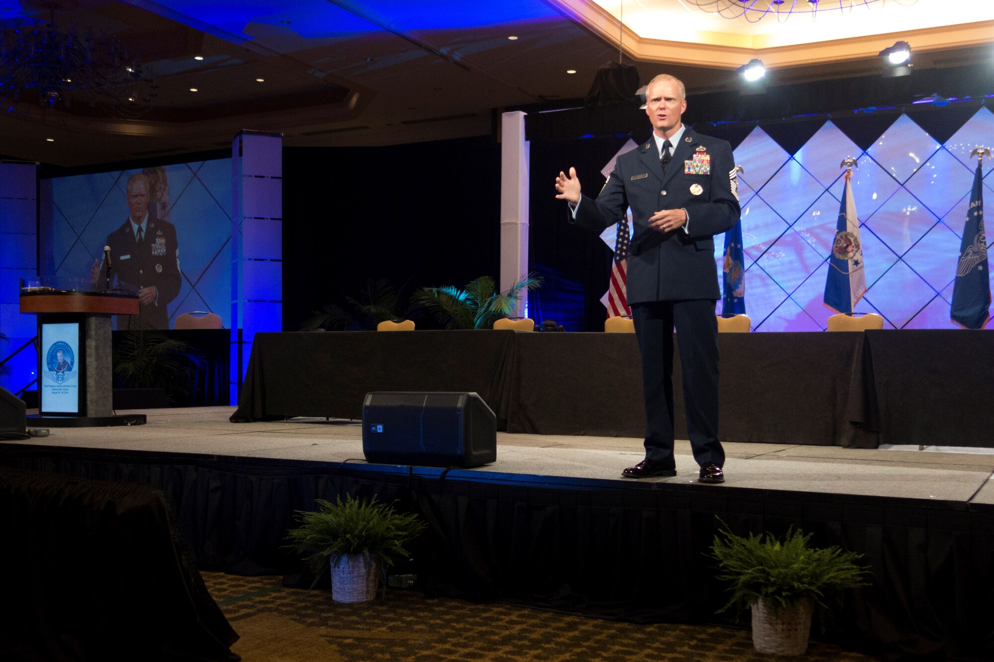 Chief Master Sgt. of the Air Force James A. Cody speaks to an audience of current, former and retired Airmen at the Air Force Sergeants Association Professional Airmen's Conference in Jacksonville, Fla. (U.S. Air Force photo/Senior Master Sgt. Lee Hoover)