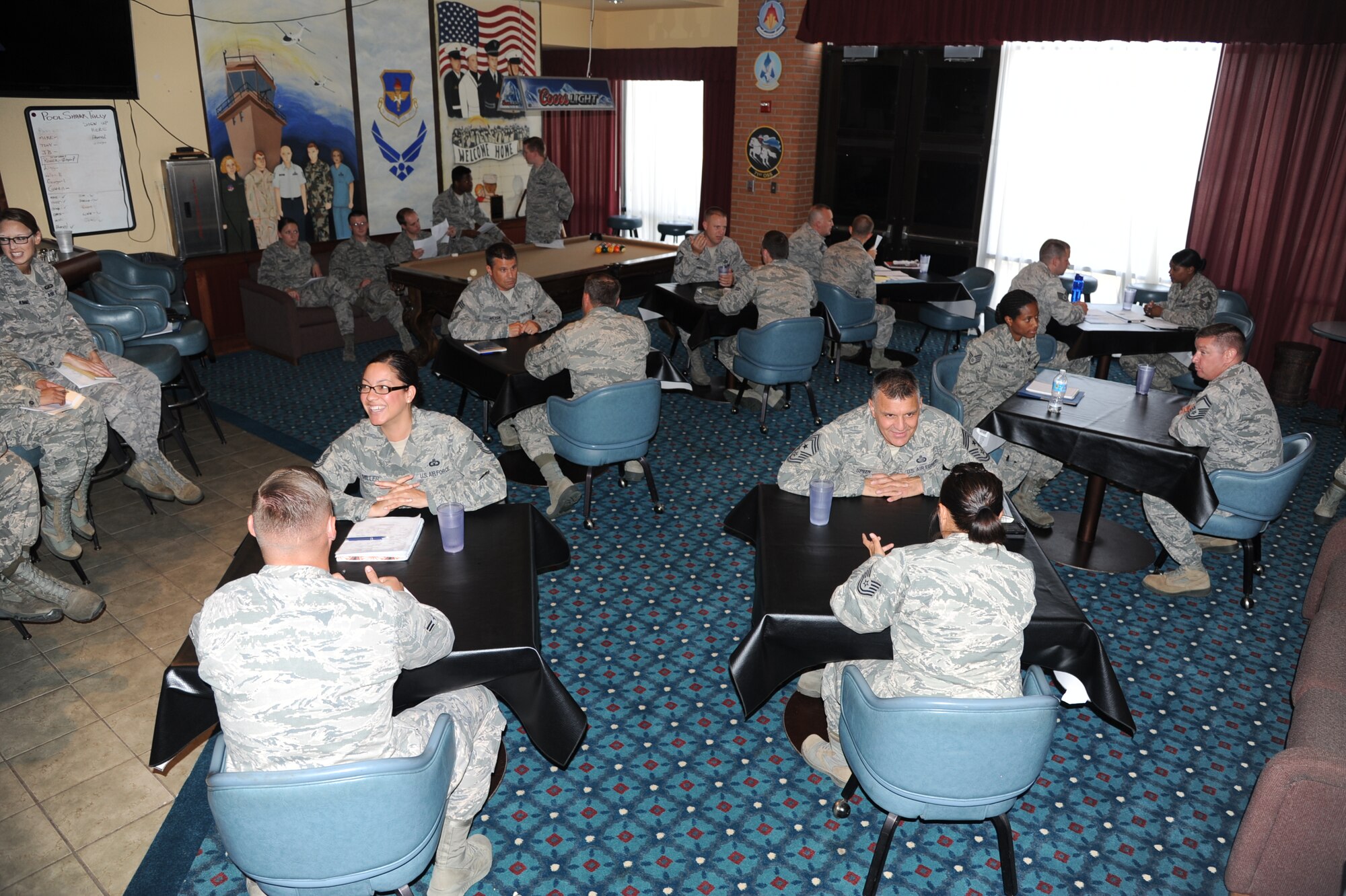 Vance Airmen gathered at the Vance Collocated Club to seek advice from senior enlisted leaders during a Speed Mentoring Session hosted by the Top 3 Aug. 14. The Speed Mentoring session was designed to give junior NCOs and airmen an opportunity to get career advice from senior NCOs. (U.S. Air Force photo/ Senior Airman Frank Casciotta)