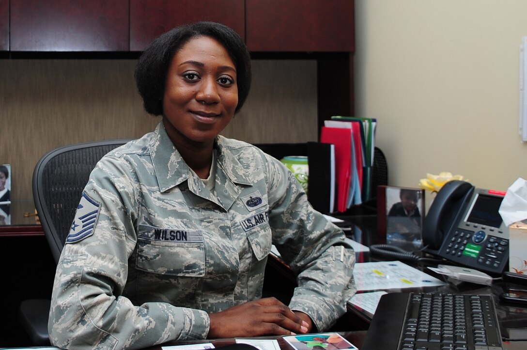 U.S. Air Force Master Sgt. Kendra Wilson is a first sergeant assigned to the 497th Operation Support Squadron at Langley Air Force Base, Va. When reflecting on Women’s Equality Day, Wilson recognized the strides women in the military have taken, especially in leadership roles. She said the positive image female leaders have set forth pushes her to want to do her best at all times. Wilson is a native of Centreville, Ala. (U.S. Air Force photo by Airman 1st Class Areca T. Wilson/Released)