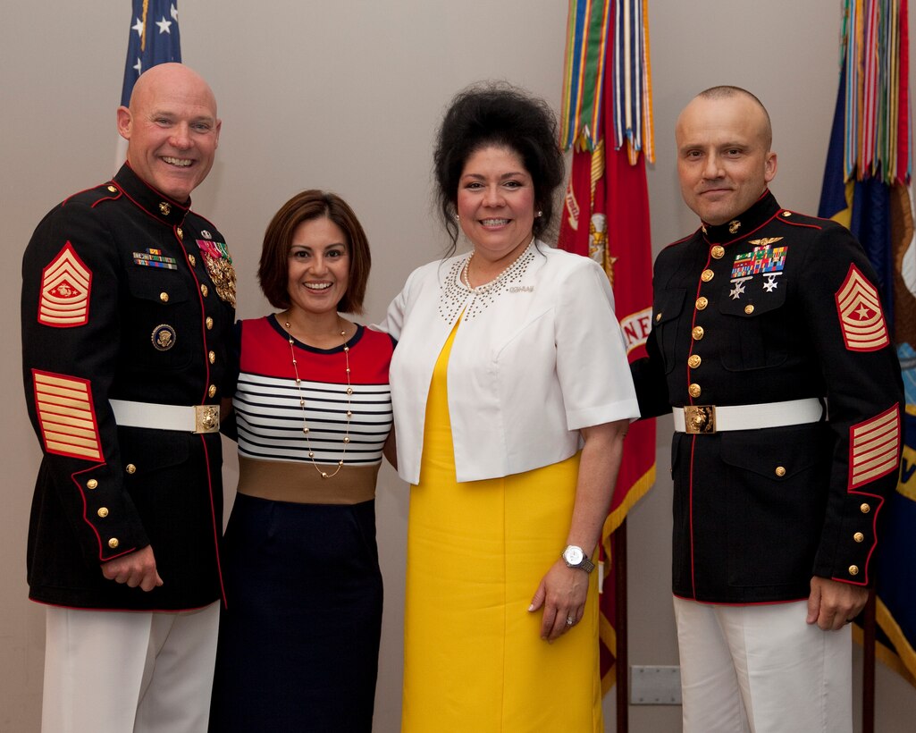 Sgt. Maj. Micheal P. Barrett, the 17th Sergeant Major of the Marine Corps, hosts the Sunset Parade reception at the Women in Military Service For America Memorial in Arlington, Va., on Aug. 12, 2014. (U.S. Marine Corps photo by Lance Cpl. Samantha K. Draughon/ Released)