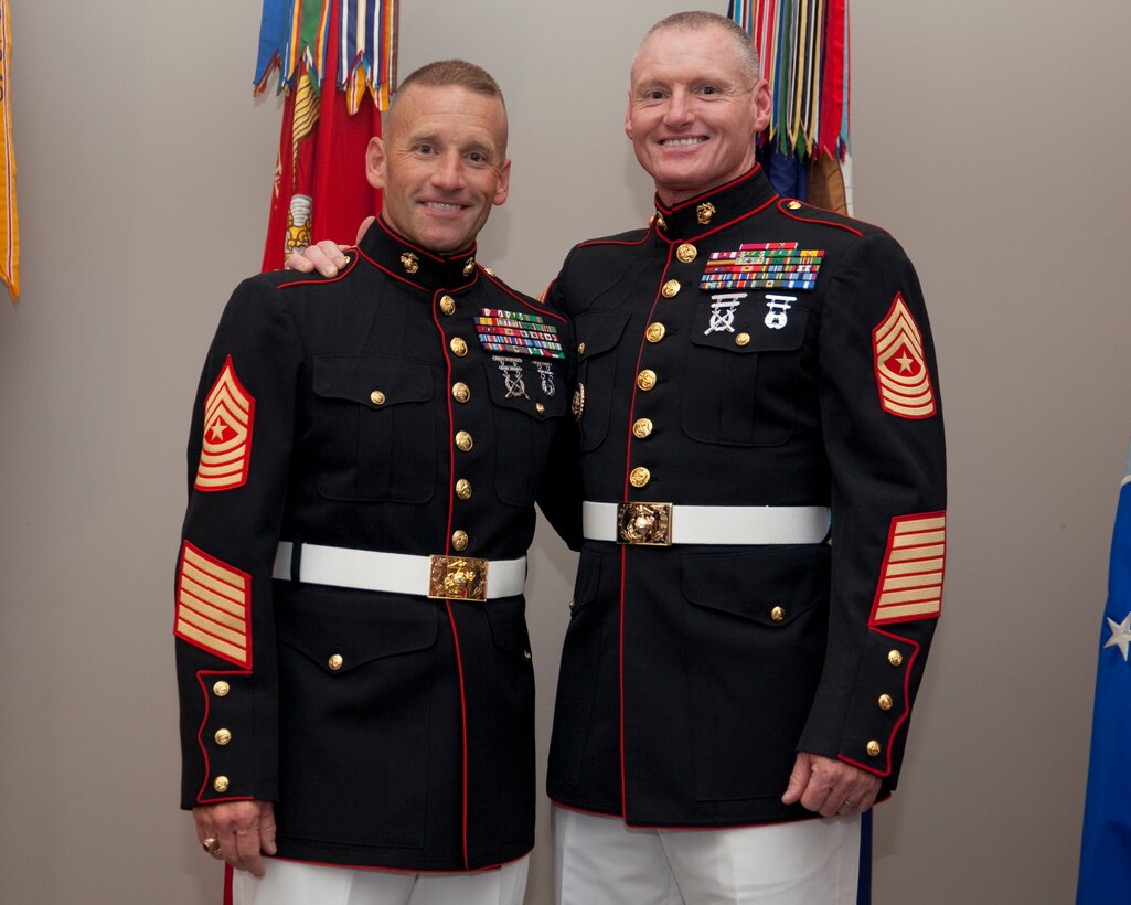 Sgt. Maj. Micheal P. Barrett, the 17th Sergeant Major of the Marine Corps, hosts the Sunset Parade reception at the Women in Military Service For America Memorial in Arlington, Va., on Aug. 12, 2014. (U.S. Marine Corps photo by Lance Cpl. Samantha K. Draughon/ Released)