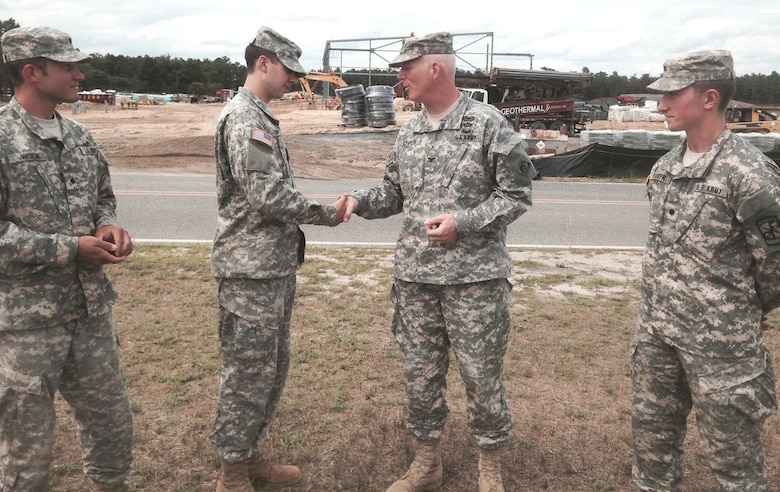 Army Cadet Intern Ryan Bunn. U.S. Army Corps of Engineers’ New York District Commander Col. Paul Owen (second from right) greets Army ROTC Cadet Ryan Bunn, an intern from Gonzaga University, at Joint Base McGuire-Dix-Lakehurst in New Jersey during a site visit July 29, 2014. In summer 2014, cadets interned with the New York District through the Reserve Officers Training Corps’ Cadet Troop Leader Training, providing a variety of leadership experiences prior to the senior year of college. At far left is Cadet Jacob Woicik (University of Wyoming); far right, Cadet James Oliver (University of Portland). 