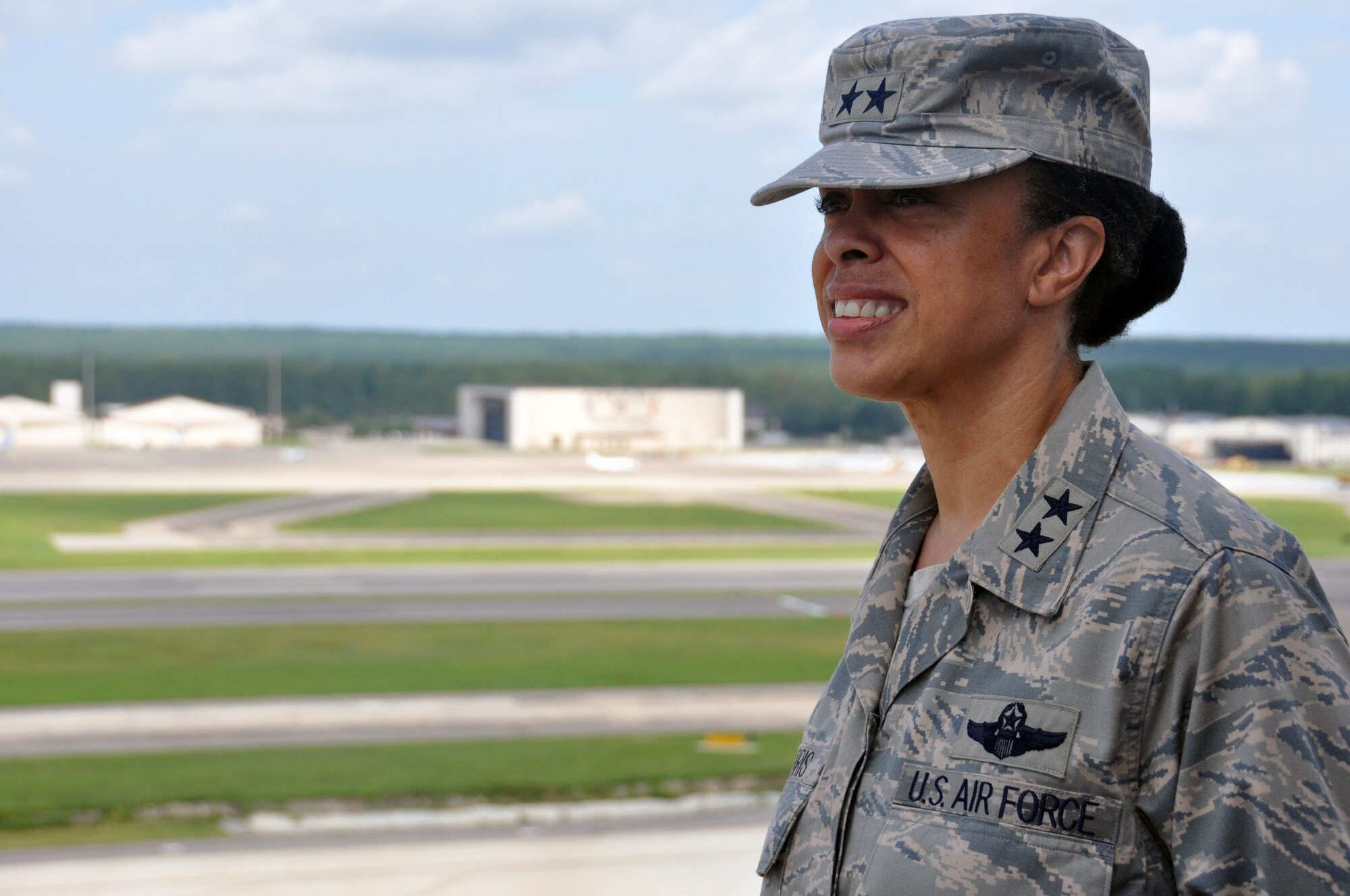 Newly appointed 22nd Air Force Commander Maj. Gen. Stayce D. Harris met with members of the 440th Airlift Wing Aug. 19, 2014.  During a three-day visit to Pope Field and Ft. Bragg she received a firsthand look at the wing’s mission and spoke with Airmen and leadership about the opportunities and challenges they face.  (U.S. Air Force photo by Staff Sgt. Mark Thompson)
