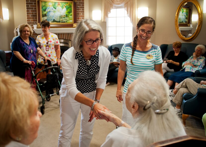 Kathy Hostage, wife of Gen. Michael Hostage, commander of Air Combat Command, meets with ladies from the Air Force Enlisted Village in Fort Walton Beach, Fla., Aug. 18.  Hostage accompanied her husband on his trip to Eglin Air Force Base to visit the ACC unit, the 53rd Wing.  (U.S. Air Force photo by Ilka Cole)