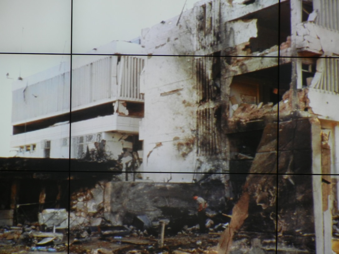 The bomb-damaged U.S. Embassy in Dar es Salaam, Tanzania following a terrorist attack on Aug. 7, 1998. The blast resulted in the deaths of 12 people, including one American citizen, and injured 86 others. 