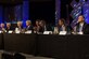 A panel of eight former chief master sergeants of the Air Force addresses an audience during the 2014 Air Force Sergeants Association Professional Airmen's conference Aug. 20, 2014, in Jacksonville, Fla. With more than 250 years of combined Air Force experience, the veteran enlisted leaders answered questions facing Airmen today.(Courtesy photo)