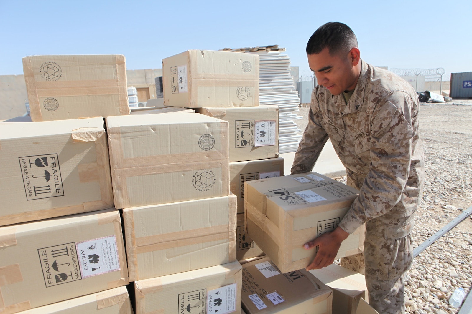 Supply Marines with Marine Expeditionary Brigade - Afghanistan retrograde excess gear aboard Camp Leatherneck, Afghanistan