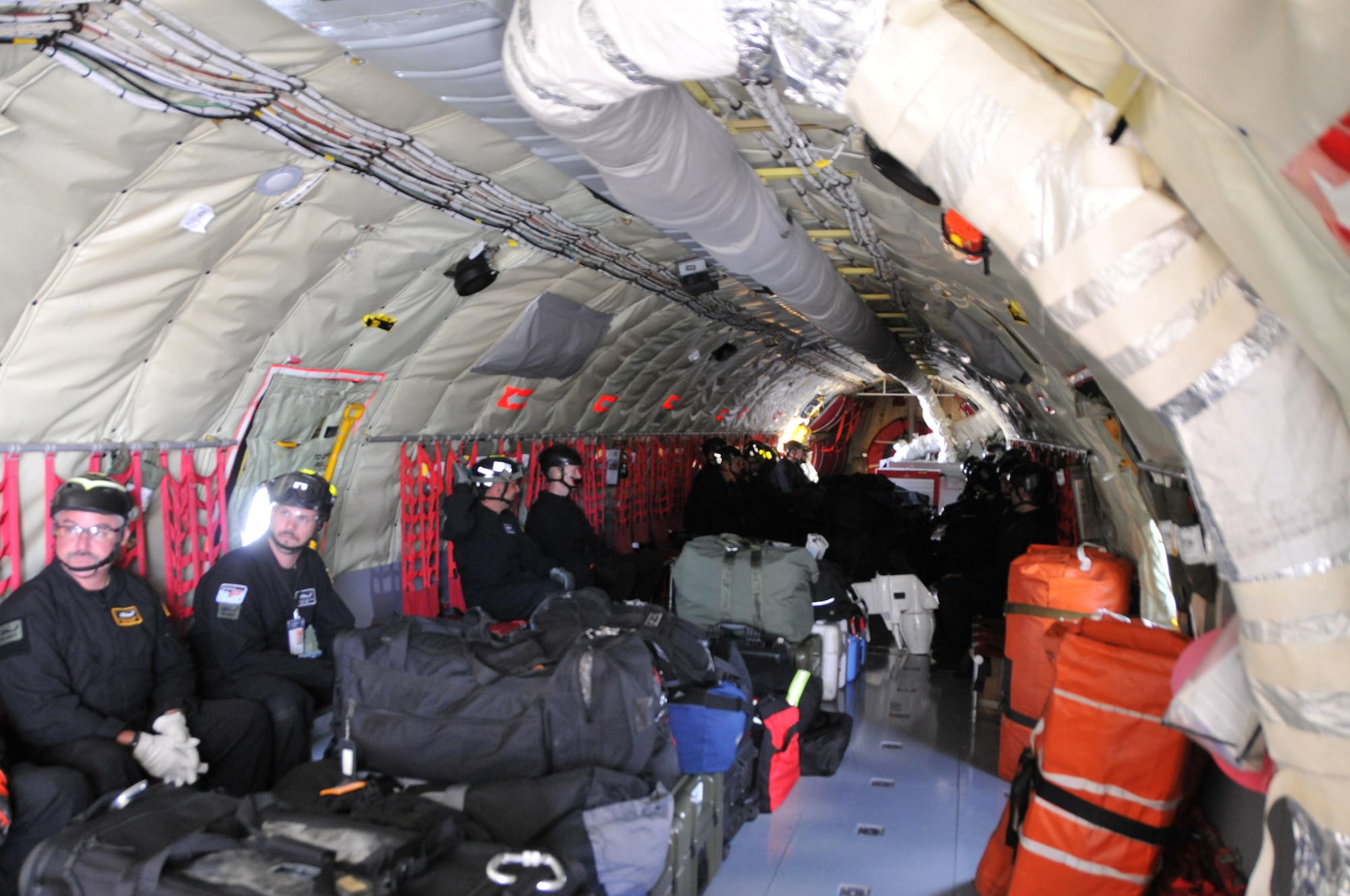 Pennsylvania Air and Army National Guardsmen from the 171st Air Refueling Wing, the 258th Air Traffic Control Squadron, a geographically separated unit of the 171st, and the 1-104th Attack Reconnaissance Battalion participate in a joint exercise with the Pennsylvania Emergency Management Agency (PEMA) at the John P. Murtha Cambria County Airport in Johnstown Pennsylvania, 15 August, 2014. This proof of concept exercise was to prove a KC-135 aircraft could land at the county airport and provide transportation for the Helicopter Aquatic Rescue Team (HART) personnel and their equipment along with Pennsylvania Army National Guardsmen and PEMA personnel. This proposed process could increase response time for emergency responders in the event of an emergency. It’s a historic event for the 258th as this is the first time a KC-135, based at the171st near Pittsburgh, will land at the county airport in Johnstown. (Pennsylvania Air National Guard Photo by Senior Airmen Nicole Luben / Released)