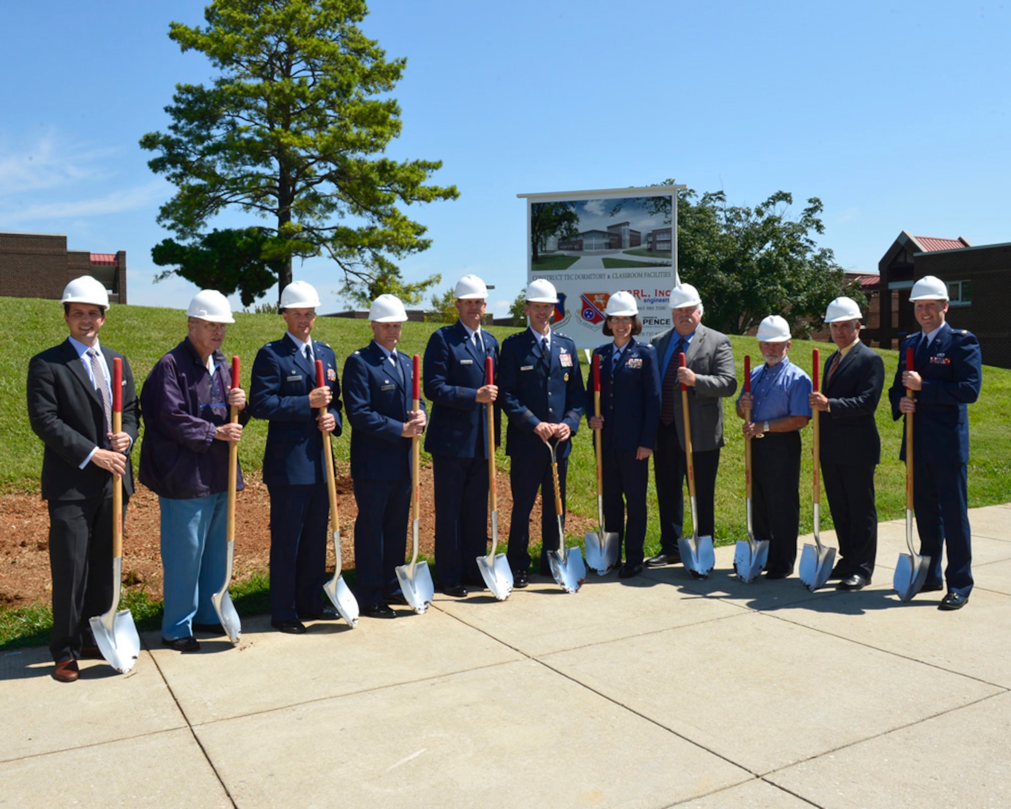 MCGHEE TYSON AIR NATIONAL GUARD BASE, Tenn. -- The I.G. Brown Training and Education Center here officially broke ground August 14 on a new 46,871 square-foot mixed-use facility. (U.S. Air National Guard photo by Master Sgt. Matt Schwartz/Released)