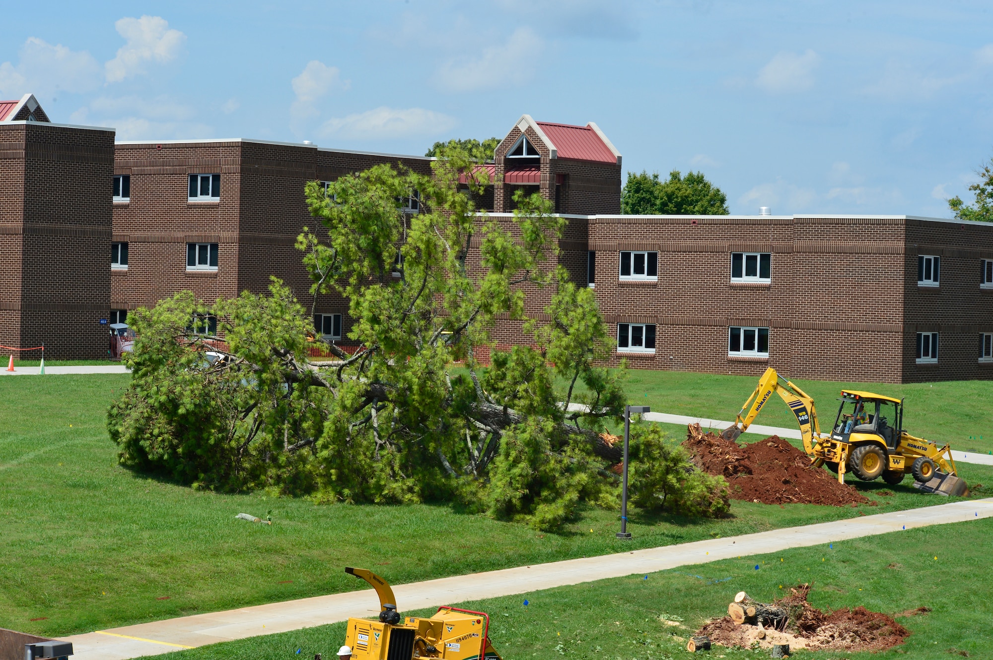 MCGHEE TYSON AIR NATIONAL GUARD BASE, Tenn. -- With a buzz, rumble and clang of construction noise, the I.G. Brown Training and Education Center's project here for a new facility became apparent this week, with only a few days' work now altering the entire campus. The I.G. Brown Training and Education Center officially broke ground August 14 on a new 46,871 square-foot mixed-use facility.(U.S. Air National Guard photo by Master Sgt. Jerry Harlan/Released)