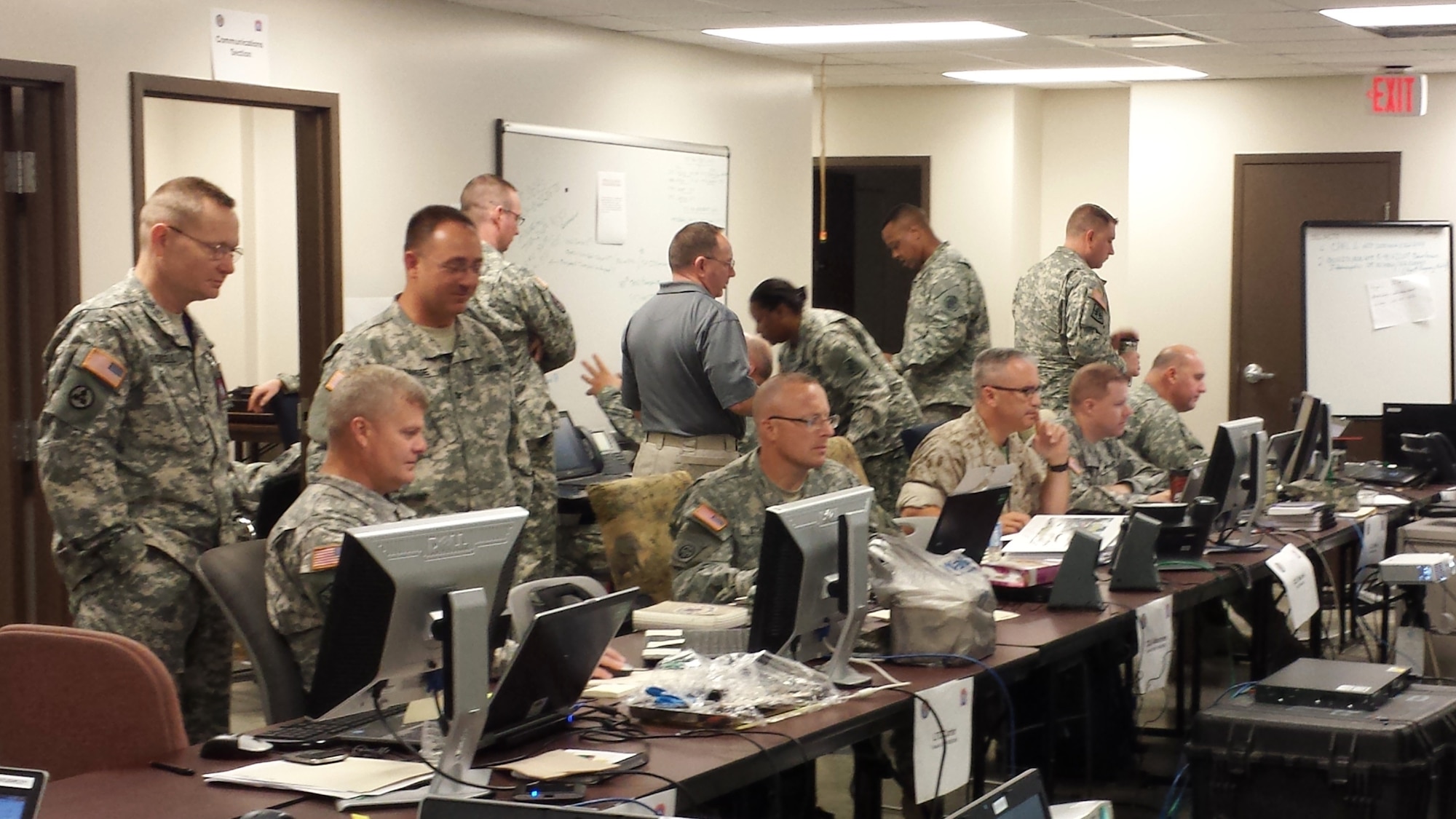 Inside the Exercise Vibrant Response 2014 Defense Coordinating Office, where the Individual Mobilization Augmentee Emergency Preparedness Liaison Officers worked.