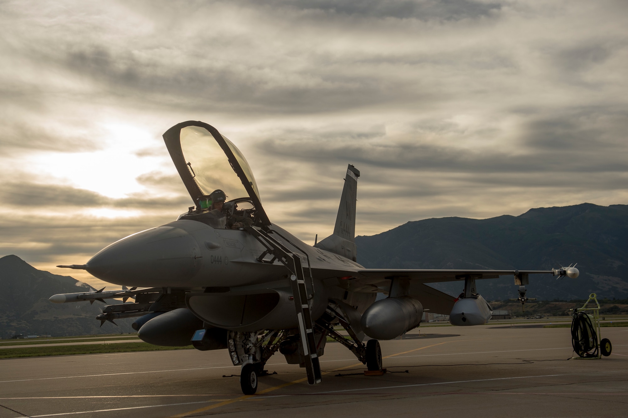 An F-16 Fighting Falcon assigned to the 510th Fighter Wing, Aviano Air Base, Italy, prepares for takeoff during an air-to-ground Weapons System Evaluation Program (WSEP) at Hill AFB, Utah, Aug. 13, 2014. WSEP is an annual training exercise where the effectiveness, maintainability, suitability and accuracy of guided munitions is evaluated. The 510th FW, as well as the 494th FW from Royal Air Force Lakenheath, England, joined the 388th Fighter Wing of Hill AFB, Utah. (U.S. Air Force photo by Airman 1st Class Taylor Queen)