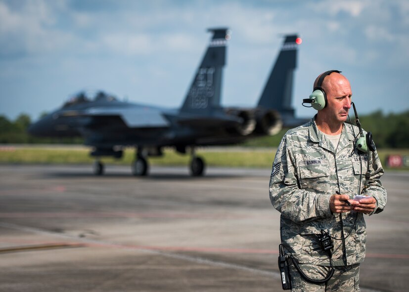 Tech. Sgt. Arthur Hamblin, 96th Aircraft Maintenance Squadron, checks his list after inspection at Eglin Air Force Base, Fla., Aug. 7.  The 96th Maintenance Group’s EOR crew is responsible for checking each aircraft for leaks, loose parts or any damage to the tires or aircraft before takeoffs and landings. (U.S. Air Force photo/Tech. Sgt. Jasmin Taylor)