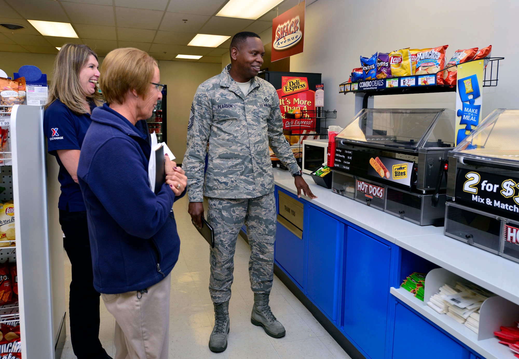Chief Master Sgt. Anthony Pearson, Senior Enlisted Advisor of the Army and Air Force Exchange Service, visits the Niagara Falls Air Reserve Station Base Exchange, August 19, 2014. Pearson met with employees and toured the facilities to ensure the Exchange is meeting customer needs. (U.S. Air Force photo by Staff Sgt. Stephanie Sawyer) 

