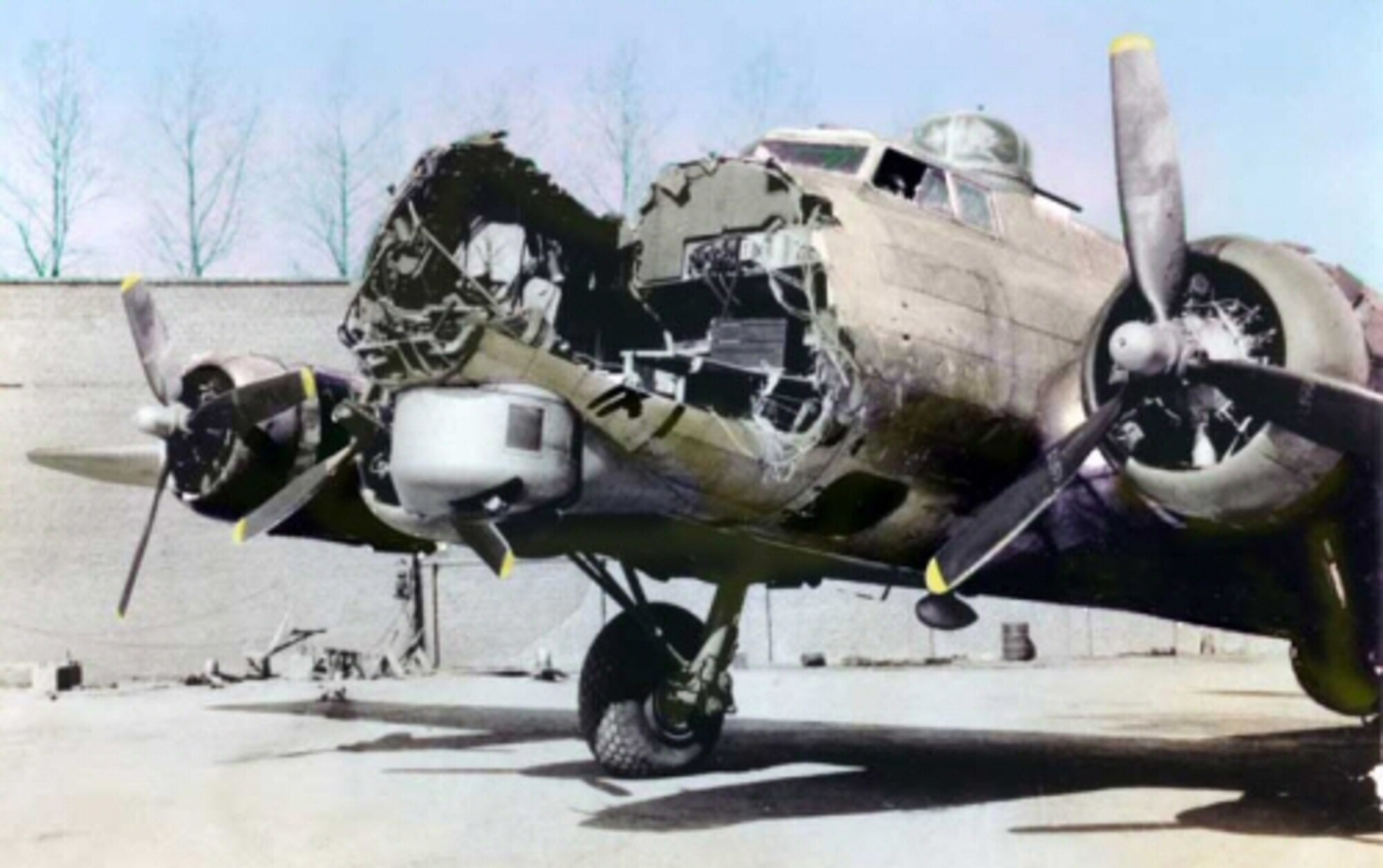 The B-17 was remarkable for the damage it could withstand and still safely return to base.  The toughness of the plane and its crews ensured they could fight extended battles with the Luftwaffe fighter force.  (Courtesy photo) 
