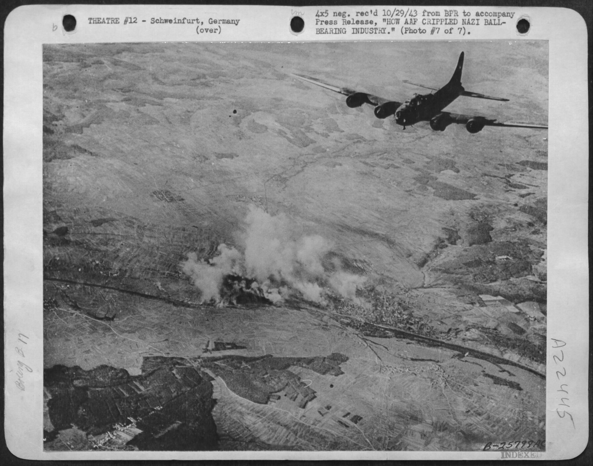 Even on the most harrowing day of the bombing campaign, combat photographers accompanied the bombers on the Second Schweinfurt mission.  Unfortunately, most were lost with their crews and few shots remain of the actual attacks and the heroes who carried them out. (Courtesy photo) 
