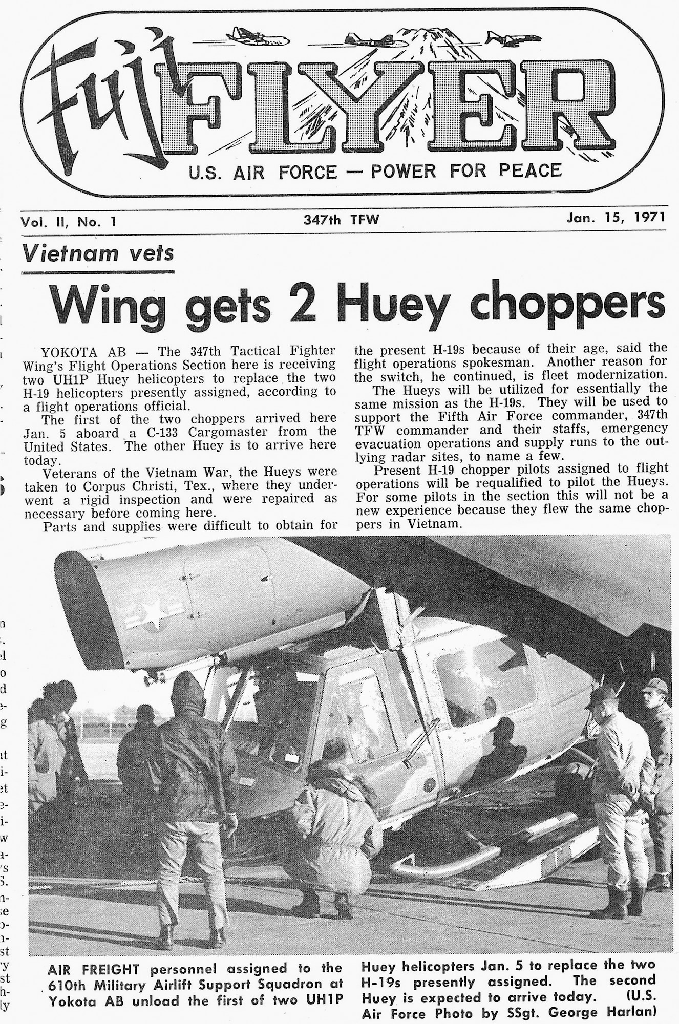 Fuji Flyer: Jan. 15, 1971 edition
(U.S. Air Force photo courtesy of 374th Airlift Wing History office)
