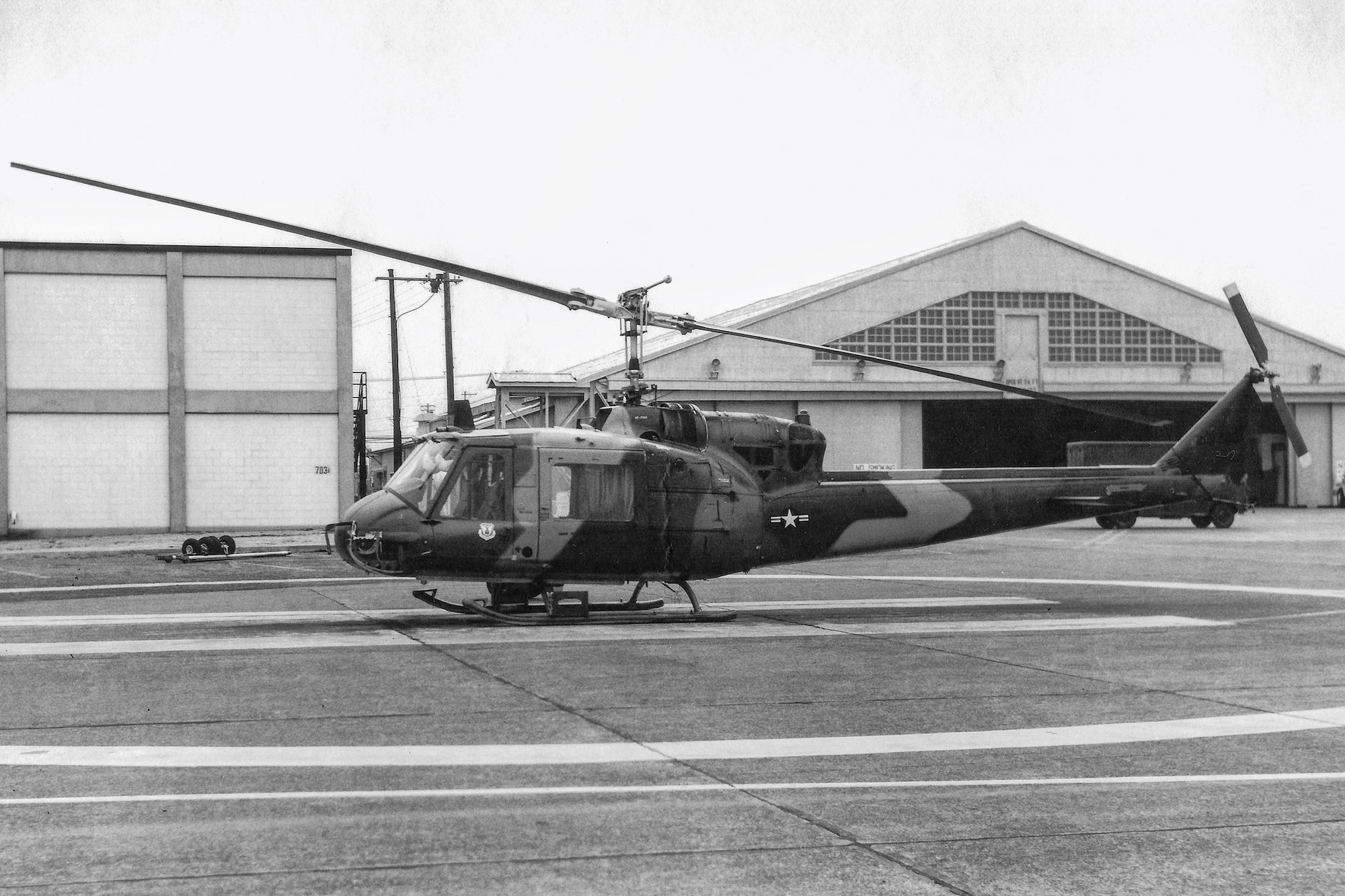 A UH-1 Huey helicopter displayed at Yokota Air Base, Japan, May, 1973. (U.S. Air Force photo courtesy of 374th Airlift Wing History office)