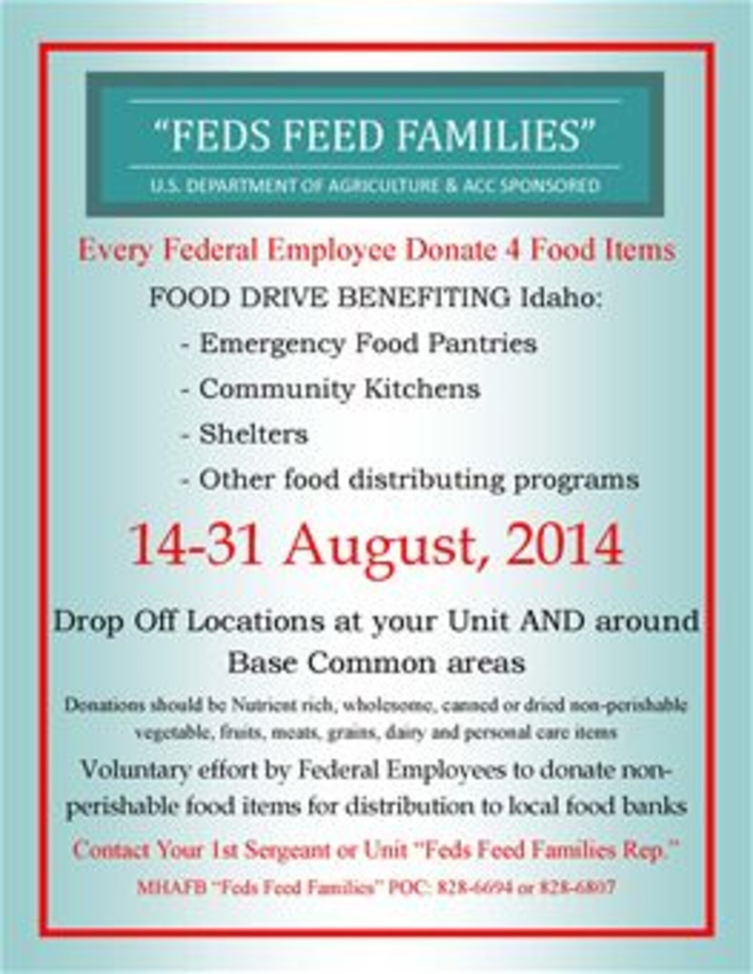 The sixth annual “Feds Feed Families” Food Drive 2014 Campaign concludes.