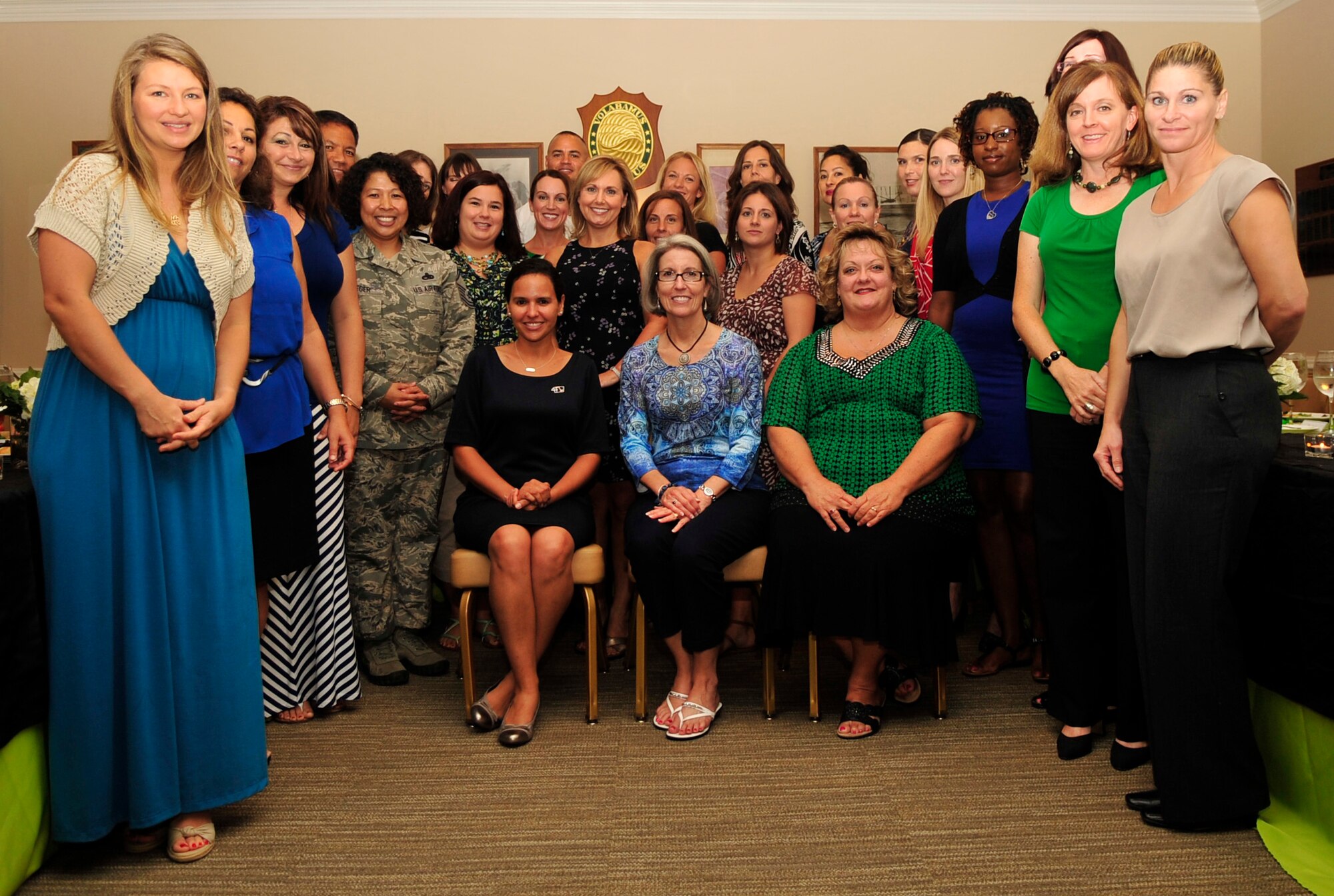 Kathy Hostage (seated at center), wife of the Commander of Air Combat
Command, Gen. Mike Hostage, met with Seymour Johnson Air Force Base key
spouses during a tour Aug. 21. The Key Spouse program addresses the needs of
military families with special emphasis on support to families with a
deployed service member. Hostage held an all-call, met with local civic
leaders, and saw the Airmen and mission firsthand by visiting units across
the base with his wife. (U.S. Air Force photo by Airman 1st Class Shawna
Keyes/Released)
