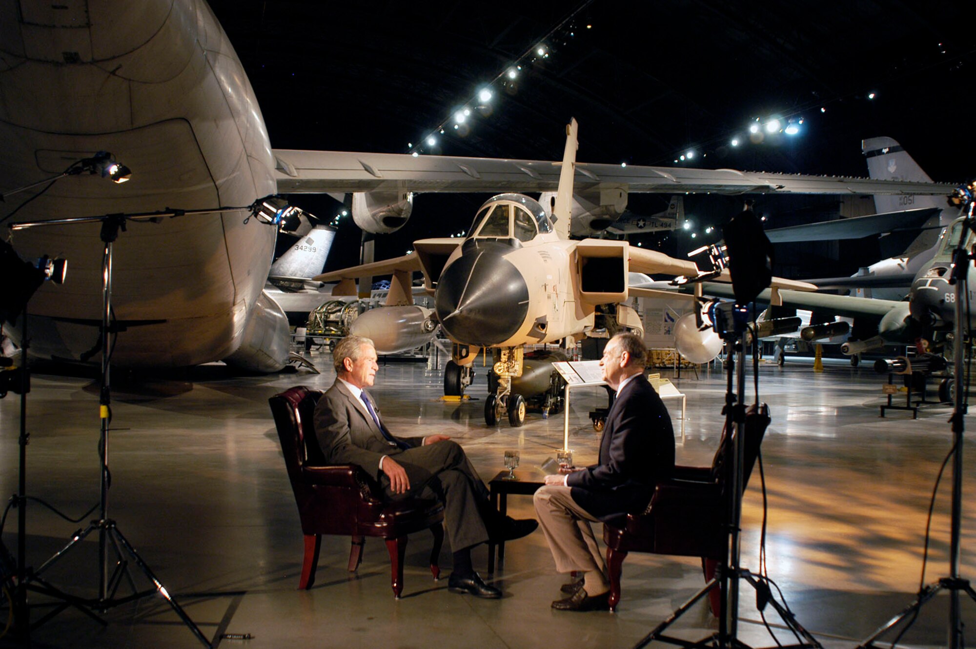 DAYTON, Ohio -- Television host, author, syndicated columnist and political commentator Bill O’Reilly filmed his show “The O’Reilly Factor” at the museum in November 2010 when he did a live interview with former President George W. Bush. (U.S. Air Force photo)