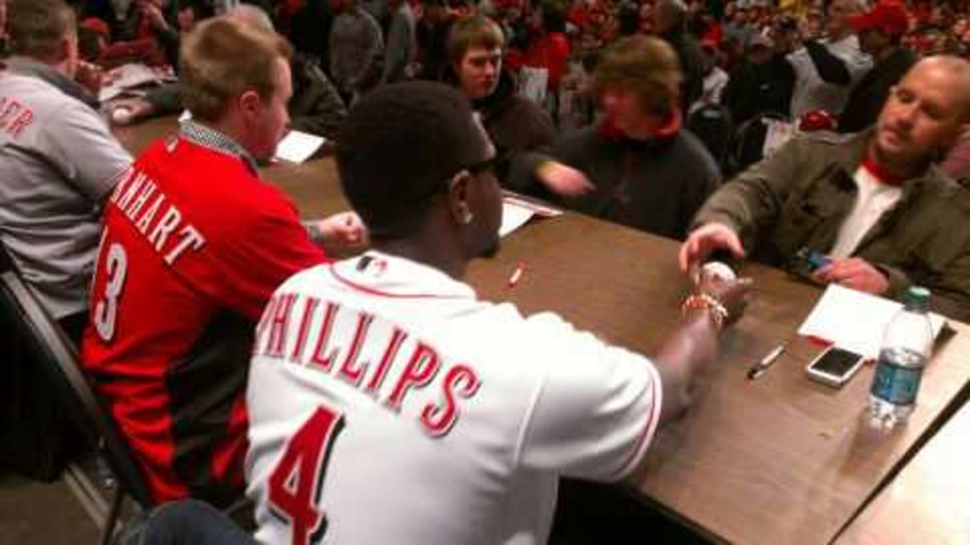 DAYTON, Ohio -- Cincinnati Reds second baseman Brandon Phillips is one of many members of the Reds’ organization who have visited the museum. Here, Phillips meets with fans during their Winter Caravan stop at the museum in January 2013. (U.S. Air Force photo)
