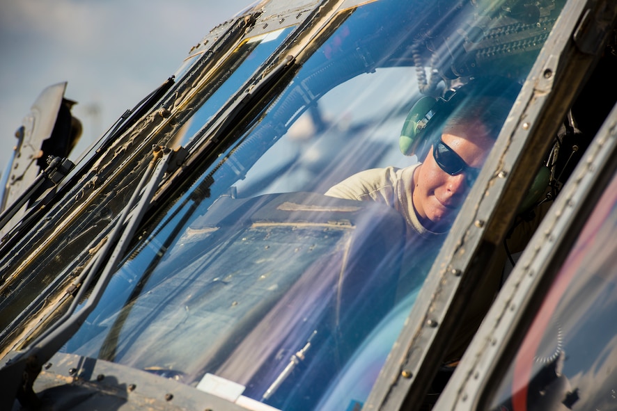 U.S. Air Force Airman 1st Class Sara Stormont, 723d Aircraft Maintenance Squadron communication/navigation systems apprentice, tests a turn-rate gyroscope in an HH-60G Pave Hawk at Moody Air Force Base, Ga., Aug. 19, 2014. As a communication/navigation systems apprentice, Stormont is responsible for performing maintenance, isolating malfunctions in the aircraft’s various systems and preparing the aircraft for low-altitude attack profiles. (U.S. Air Force photo by Airman 1st Class Ryan Callaghan/Released)