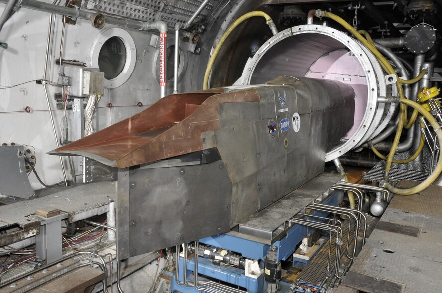 Test articles such as the Defense Advanced Research Projects Agency’s (DARPA) Falcon Combined Cycle Engine Test (FaCET) have been successfully ground tested in the Aerodynamic and Propulsion Test Unit (APTU). However, modifications are now taking place at APTU in preparation for the first direct-connect tests of larger scale scramjet engines. (Photo by Rick Goodfriend)