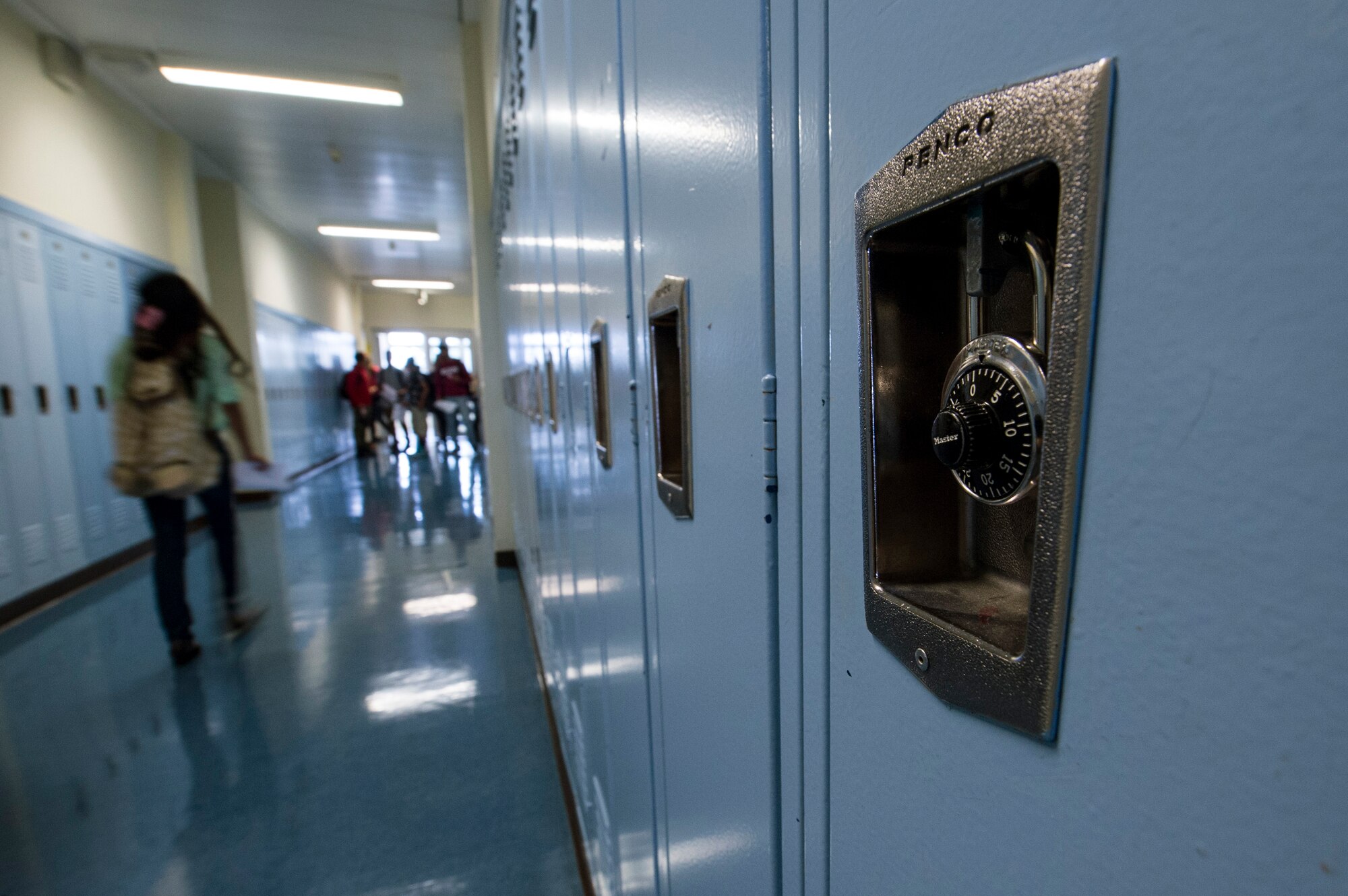 Students walk the halls of Bitburg Middle-High School during the first day of school Aug. 25, 2014, at Bitburg Annex, Germany. During the first day, students met the new principal, received their schedules and found their classes for the semester. (U.S. Air Force photo by Senior Airman Rusty Frank/Released)