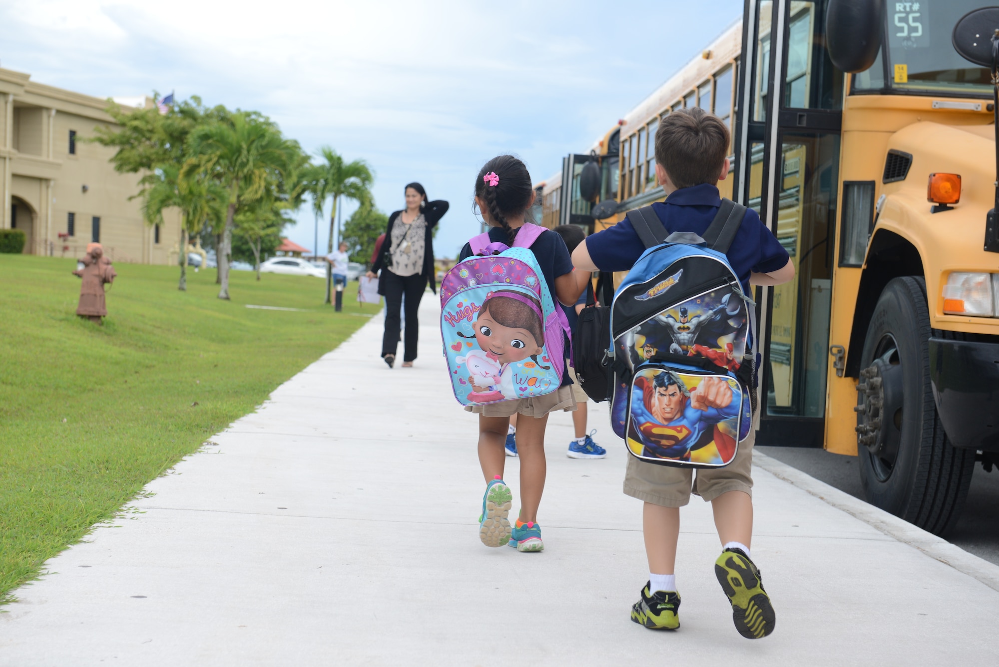 Children of Team Andersen depart Andersen Elementary School Aug. 25, 2014, on Andersen Air Force Base, Guam. Today was the students’ first day back from summer break.  (U.S. Air Force photo by Airman 1st Class Adarius Petty/Released)
