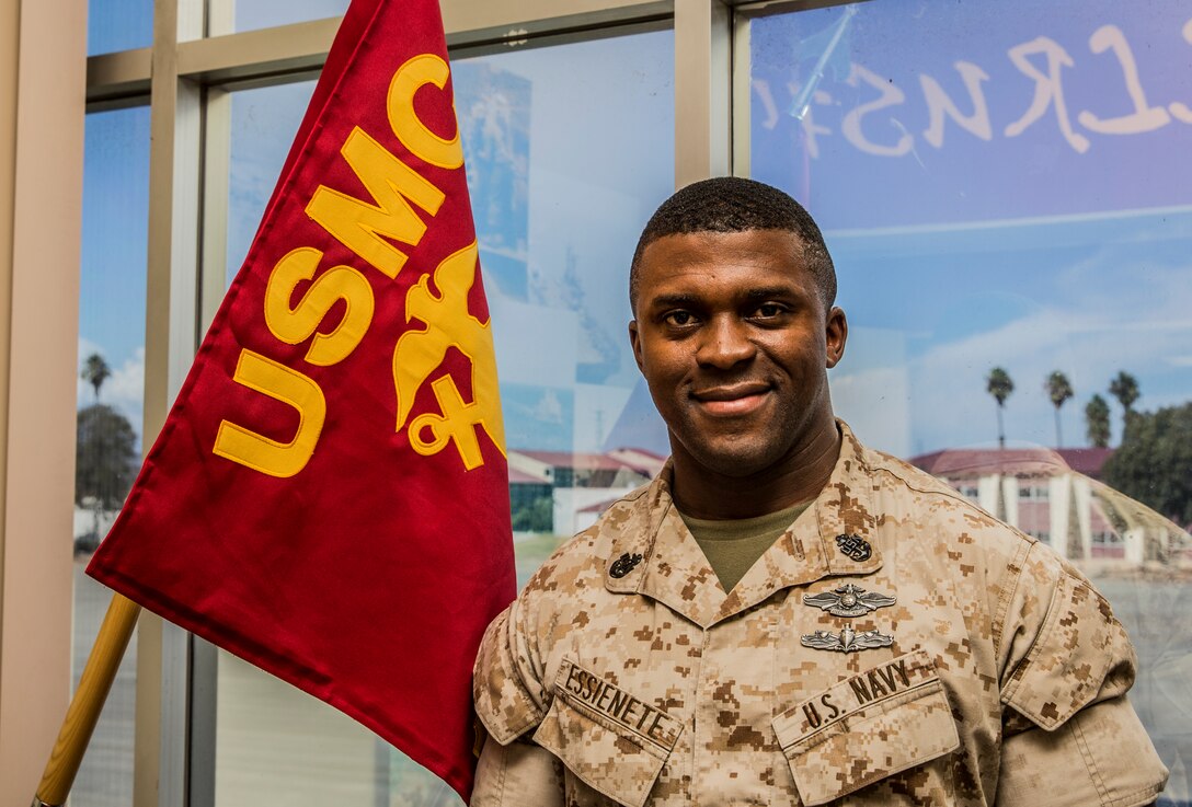 Chief Hospital Corpsman Emmanuel B. Essienete considers leadership to be the most successful skill he has gained in his 18 years of service. Essienete, 36, was born in Akwa Ibom state, Nigeria, and moved to Los Angeles when he was 18 years old. He is currently the Navy senior enlisted leader for the 15th Marine Expeditionary Unit. (U.S. Marine Corps photo by Sgt. Emmanuel Ramos/Released)