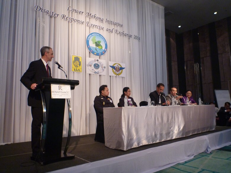 Representatives from each LMI Member State respond to water cooperation and disaster response questions during a panel session. 