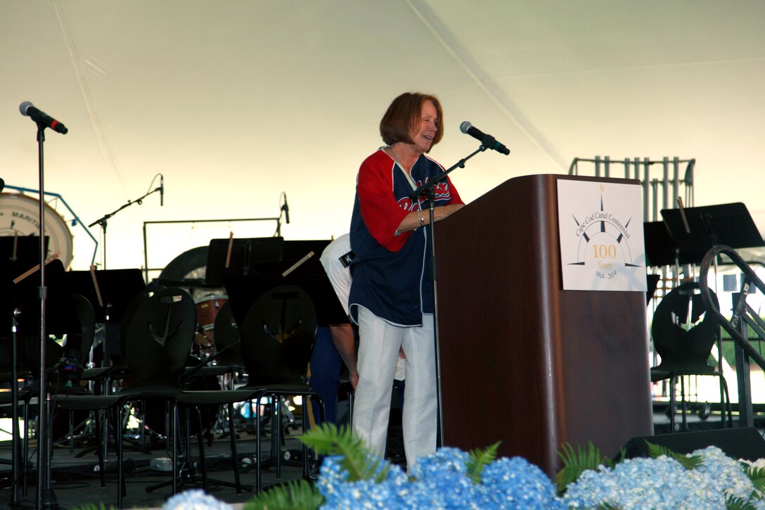 The Honorable Jo-Ellen Darcy, Assistant Secretary of the Army, Civil Works, concludes her remarks at the Cape Cod Canal 100th Anniversary ceremony, which took place at Buzzards Bay Park, Bourne, Mass., July 29.
