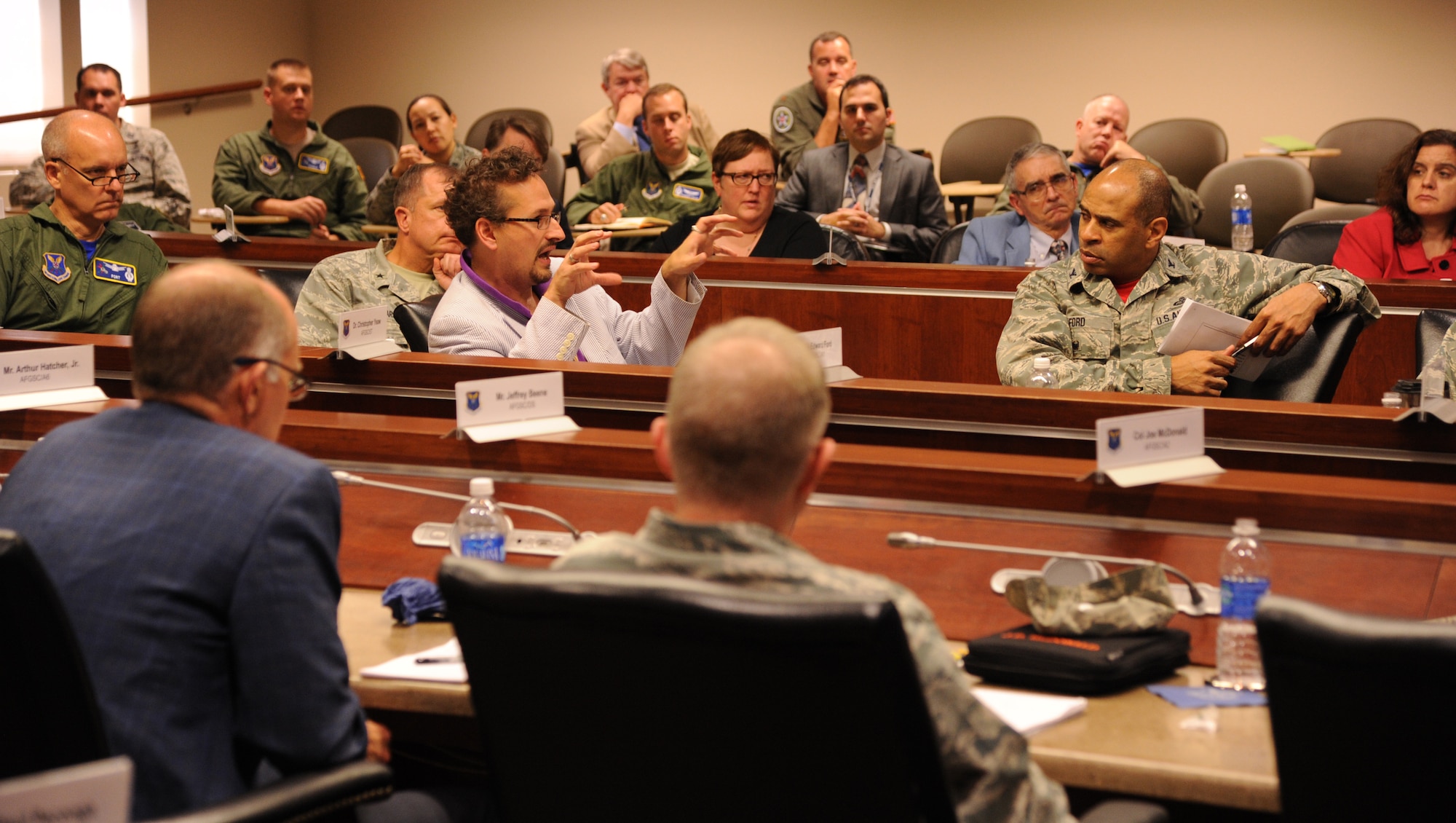 Dr. Kimberly Marten speaks to the Deterrence and Assurance Working Group (DAWG) 22 Aug. at Barksdale Air Force Base, La. The DAWG meets regularly to discuss current events and international affairs. (U.S. Air Force photo by Airman 1st Class Joseph Raatz)