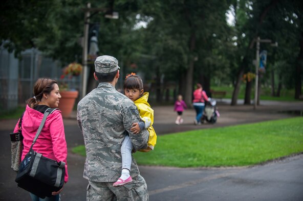 Staff Sgt. Anthony A. Enomoto, 5th Operations Support Squadron, and his family enjoy their outing at Roosevelt Park Zoo in Minot N.D. Friday, Aug. 22. Military Appreciation Day at the zoo offered free food and admission for service members and their families. (U.S. Air Force photo/1st Lt. Jose R. Davis)