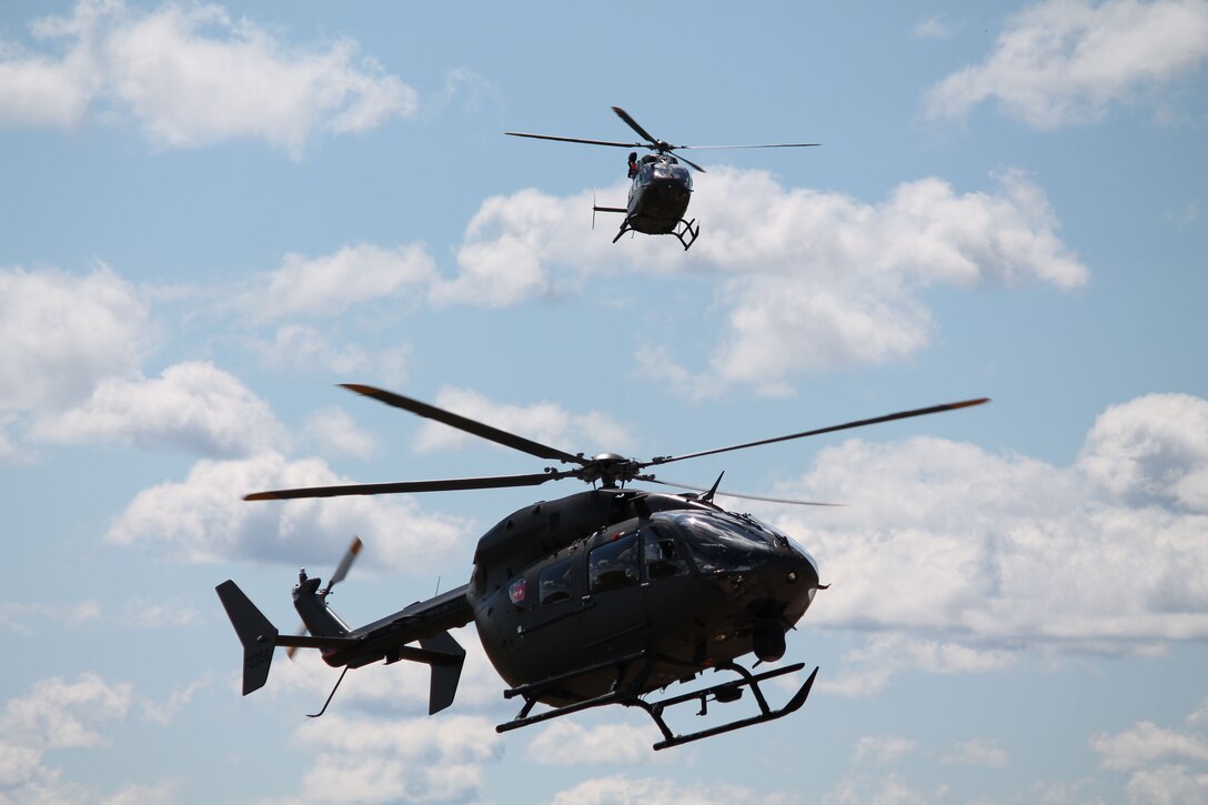 The UH-72A Lakota Light Utility Helicopter lands at the Grayling Air Gunnery range Aug. 13, 2014. The Lakota is the newest attack helicopter employed by the Michigan National Guard for training in events such as Operation Northern Strike. (U.S. Army photo by 1st Lt. Anthony Mack)