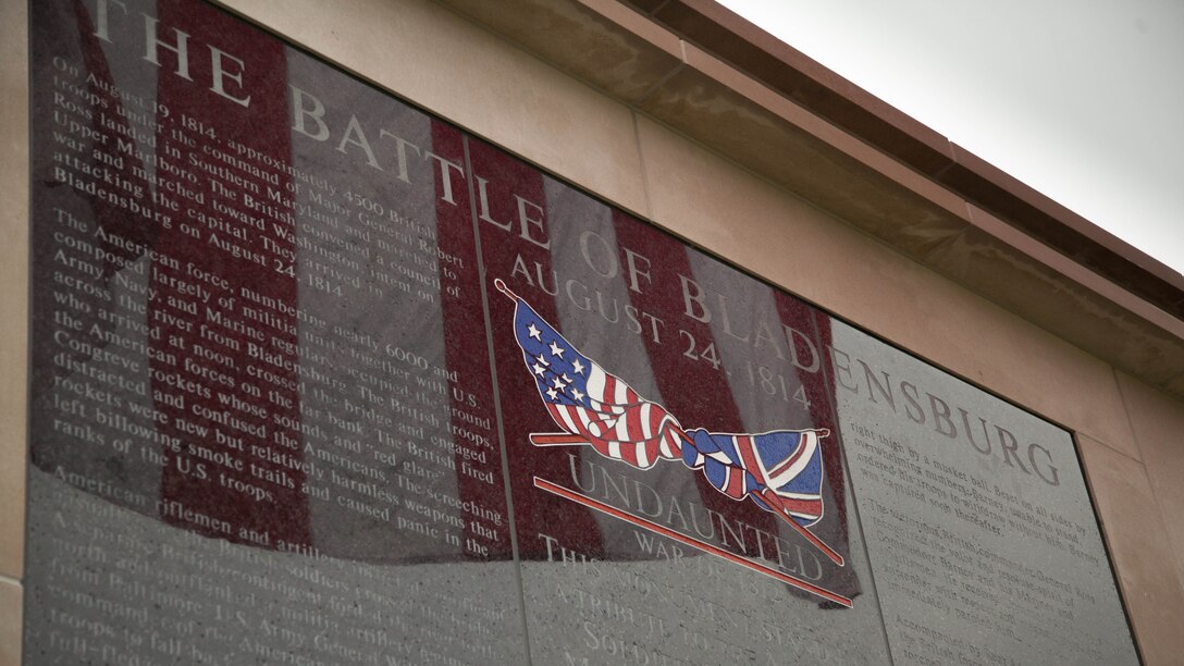 The “Undaunted in Battle” memorial to the Battle of Bladensburg, designed and sculpted by Joanna Blake, was dedicated at Bladensburg, Maryland, Aug. 23, 2014. Two centuries ago, outside of the small, Southern Maryland town Marines, soldiers, sailors and militiamen tried to hold off more than 4,000 hardened British troops.
