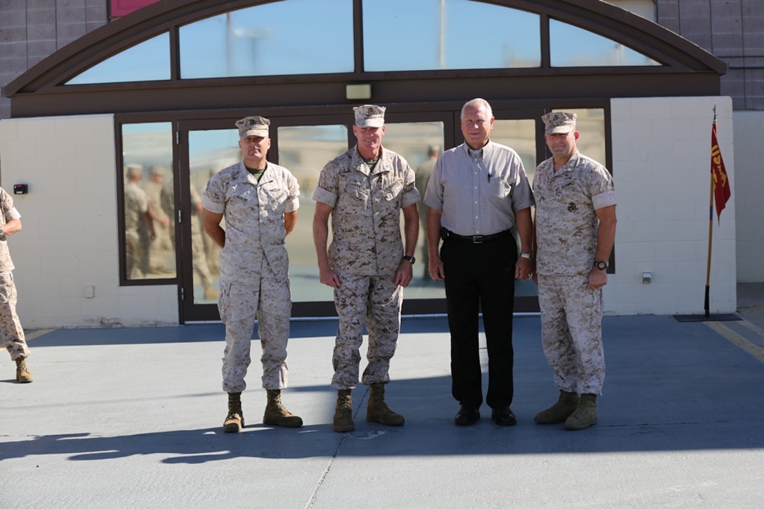 Brigadier General Edward D. Banta, Commanding General of MCI West-MCB Camp Pendleton, visited Marine Corps Logistics Base Barstow, Calif., Sept. 19. Banta received a tour of the base from Col. Michael L. Scalise, commanding officer of MCLB Barstow. Banta was taken to Marine Depot Maintenance Command on the Yermo Annex and given a detailed tour of the Marine Corps’ largest one-story building here. He was then escorted to the Nebo Annex where he was given a brief and ate lunch at the base’s family restaurant. He was also shown the wind turbine on base, as well as base housing and the barracks.