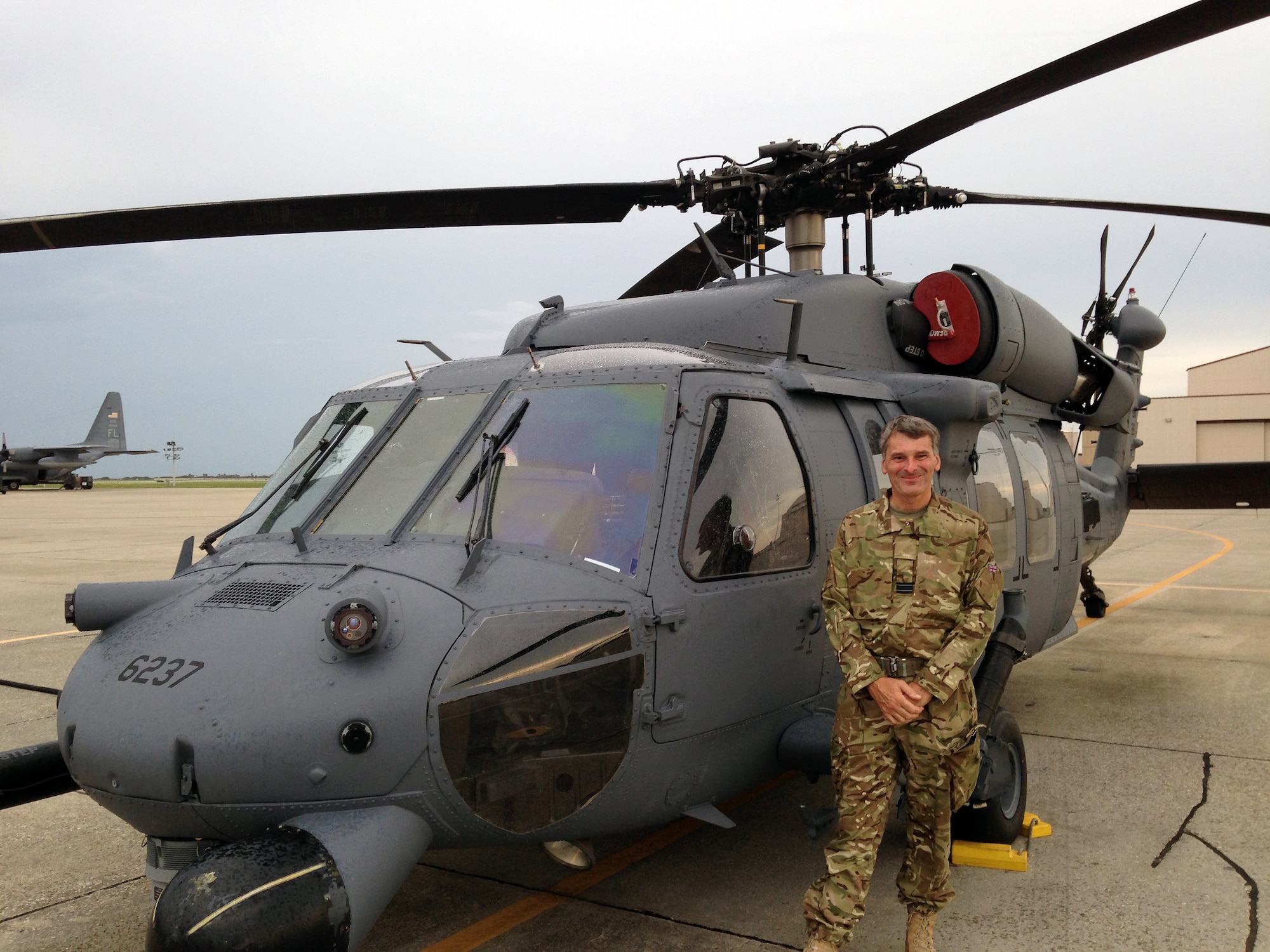 British officer Flt. Lt. Harry Spry-Leverton, reservist assigned with the Royal Auxiliary Air Force, trains with the 920th Rescue Wing, at Patrick Air Force Base, Fla., during his annual tour in Aug. 2014. Spry-Leverton visit was arranged through the Department of Defense Military Reserve Exchange program. The program is designed to strengthen the DOD relationships with allies. (U.S. Air Force photo/ Maj. Steve Rotz)