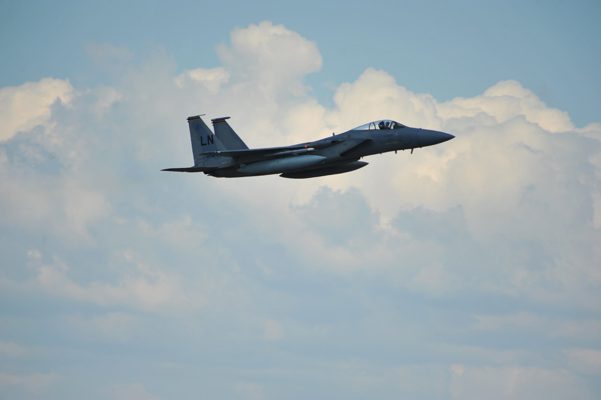 An F-15C Eagle takes off to fly with the Bulgarian air force at Graf Ignatievo Air Base near Plovdiv, Bulgaria, Aug. 18, 2014. Pilots, maintainers and a mixture of other professions from Royal Air Force Lakenheath, England, as well as Airmen from Ramstein Air Base, Germany, will enhance interoperability with Bulgaria and maintain joint readiness. (U.S. Air Force photo/Senior Airman Hailey Haux)